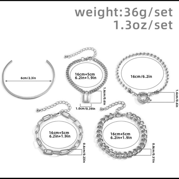 5 piece Chunky Silver Plated Bracelets - Picture 6 of 14